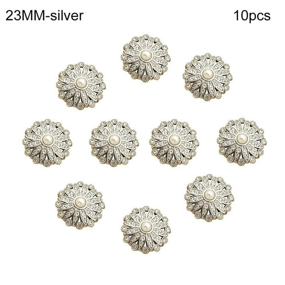 10Pcs Clothing Accessories Sewing Button Needlework Shirt Buttons Sewing Accessories Pearl Clothing Buttons Shiny Rhinestone SILVER 23MM 10PCS