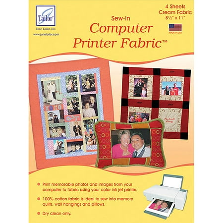 June Tailor JT902 Sew-In Computer Printer Fabric Sheet, 8.5 by 11-Inch, Cream, 4-Pack Multi-Colored
