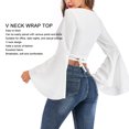 thumbnail image 5 of Women Wrap V Neck Top Criss Cross Tie Back Long Sleeve Navel Exposed Blouse Shirt Top White L, 5 of 7