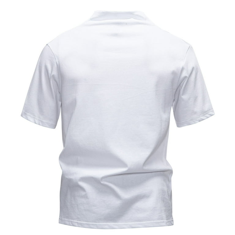 Dagegui Men's Cowl Mock Neck T-Shirts White Summer Short Sleeve