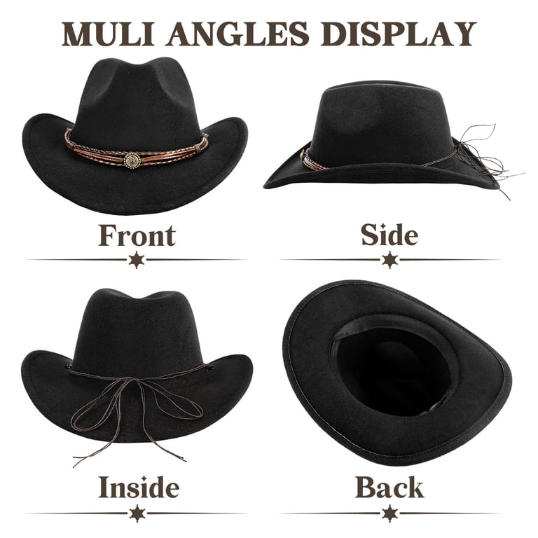 Wowstyle Unisex Black Western Cowboy Hat, Adjustable Leather  display picture 1