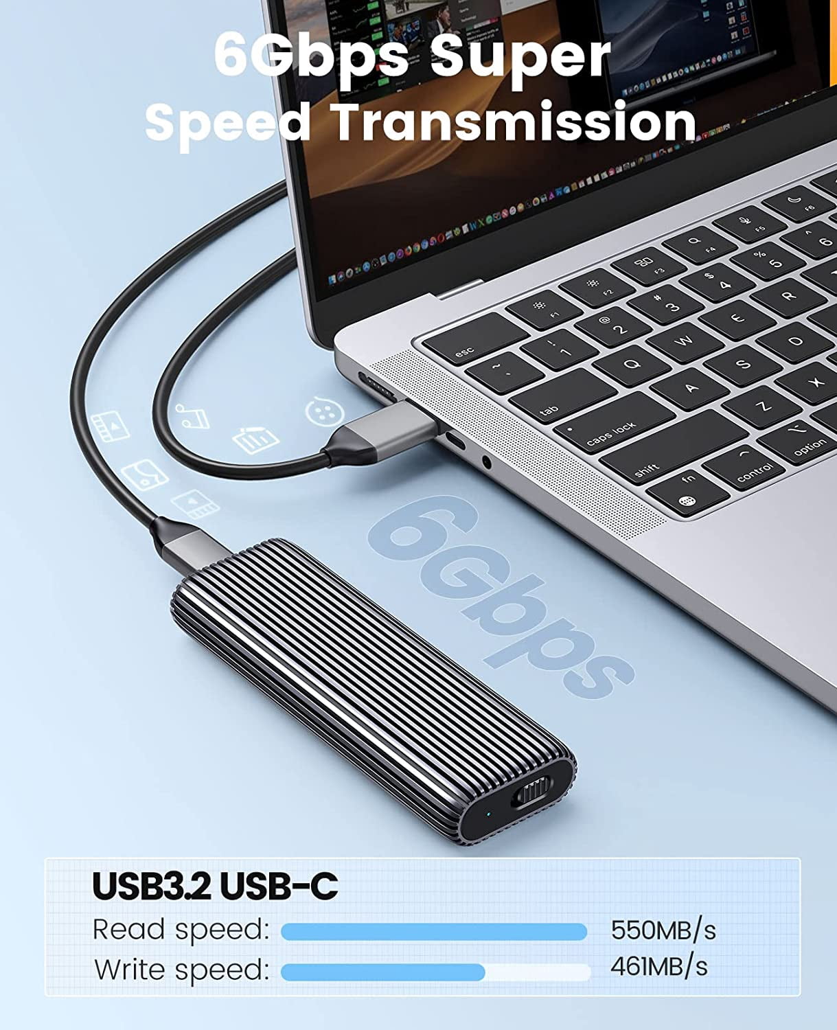ORICO M.2 SATA SSD Enclosure Aluminum Type-C external hard drive case enclosure Tool-Free M.2 enclosure for SATA NGFF 2230/2242/2260/2280 SSD with B Key/B+M Key