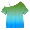 thumbnail image 6 of HAiming Girls Tops Color Block off the Shoulder Short Sleeve Tee Loose Casual Fashion Blouses Summer Vacation Workout T Shirts, 6 of 9