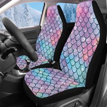Uorisanigo 2 Pcs Car Seat Covers Set Auto Seat Covers Front Seats Universal Fit for Most Cars SUV Van Truck Auto Interior Accessories Protetors Mermaid Fish Scale Car Mat Cover