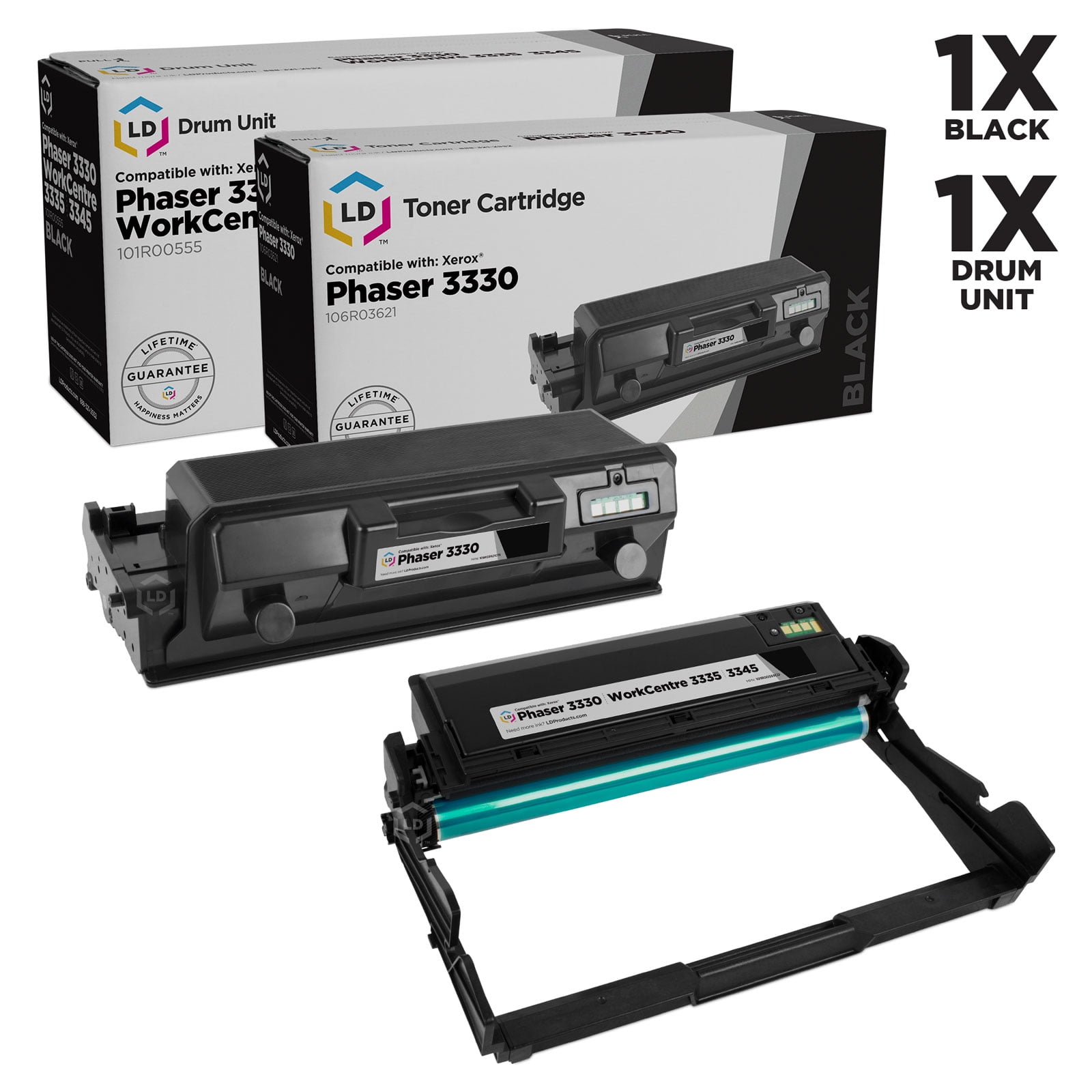 LD Compatible Xerox 106R03621 Black Toner & 101R00555 Drum Unit Combo ...