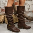 thumbnail image 6 of Viluyesy Womens Knee High Boots, Pull-On Wide Calf Chunky Heels Fashion PU Leather Slouchy Boots Brown US9.5, 6 of 9