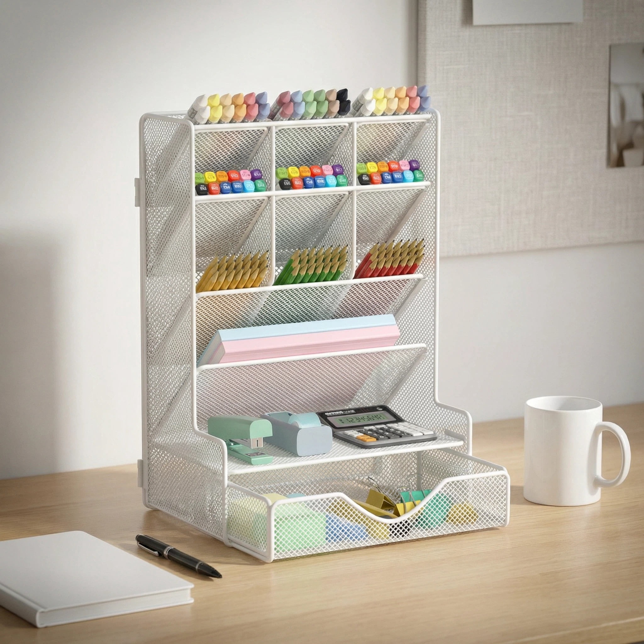 BOHDK Pen Organizer with Drawer for Desk, White