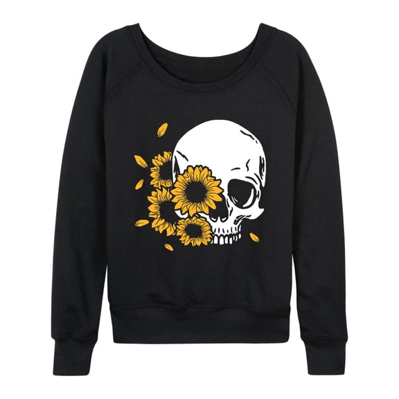 Instant Message - Sunflower Skull - Women's French Terry Long Sleeve Pullover