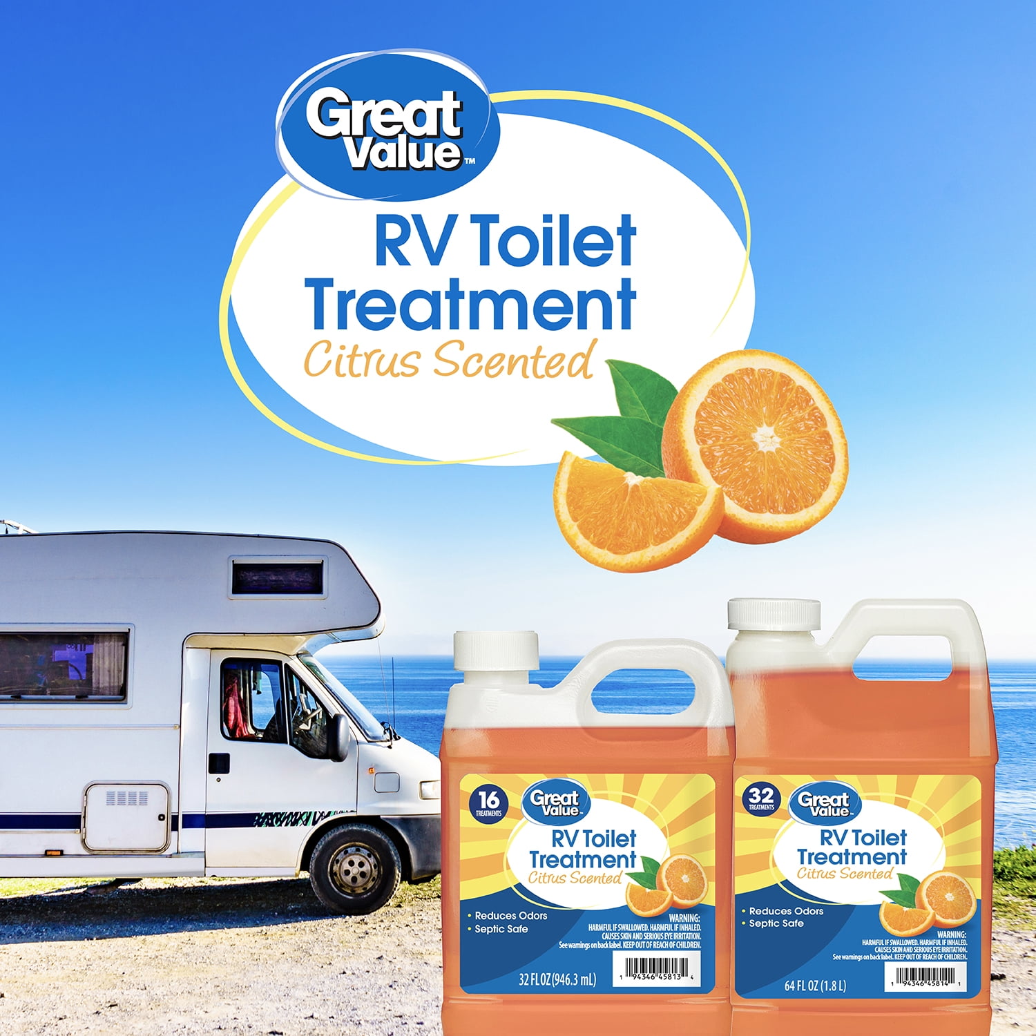 Great Value RV Toilet Treatment Citrus Scent Liquid 64 fl oz