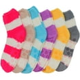 thumbnail image 4 of ToBeInStyle Women's Pack of 6 Soft Plush Warm Fuzzy Winter Socks - Bright Striped Non Slip, 4 of 7