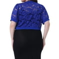 thumbnail image 3 of Agnes Orinda Women's Plus Size Cropped Cardigans Open Front Short Sleeve Floral Lace Sheer Bolero Shrugs 3X Royal Blue, 3 of 6