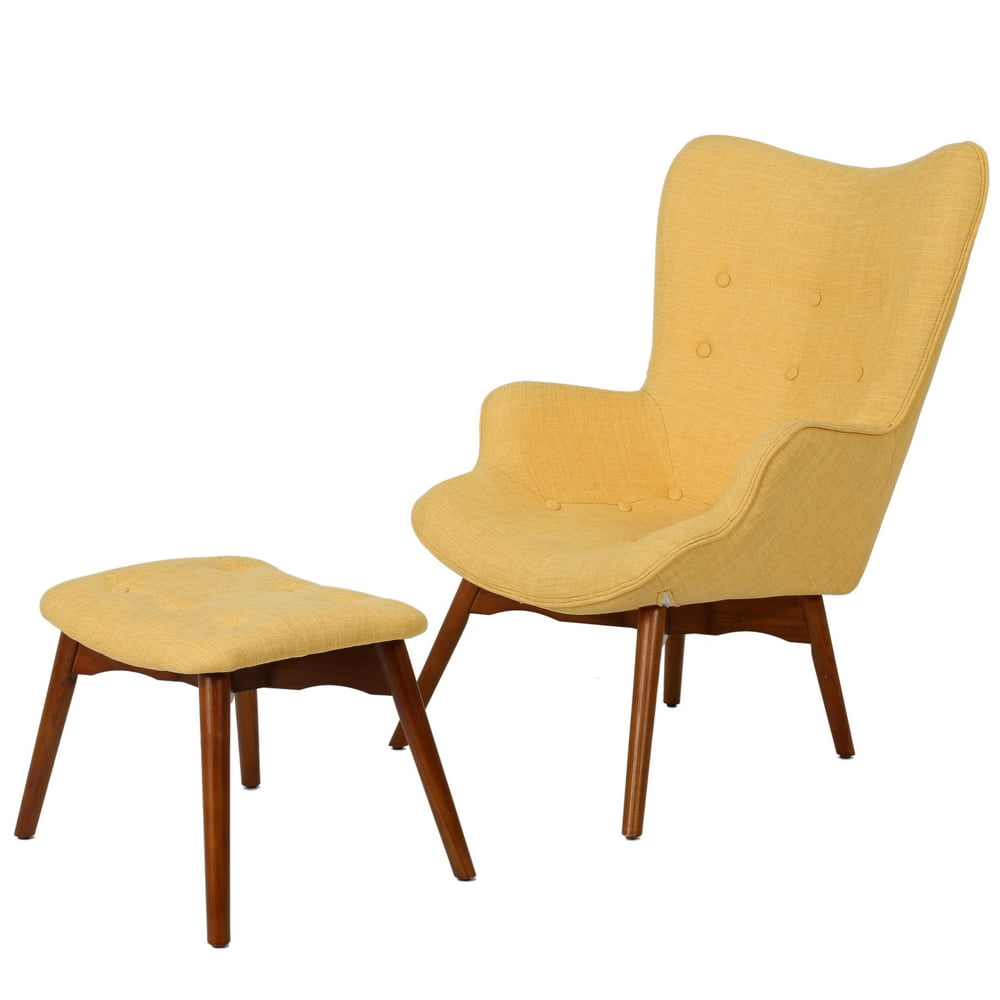GDF Studio Akoa MidCentury Modern Wingback Fabric Chair and Ottoman
