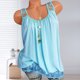 thumbnail image 1 of Camiseta Camiseta linda para damas Dobladillo de encaje Cuello redondo Estilo elegante Traje diario (Azul S) Cgtredaw Azul T S para Mujer, 1 of 1