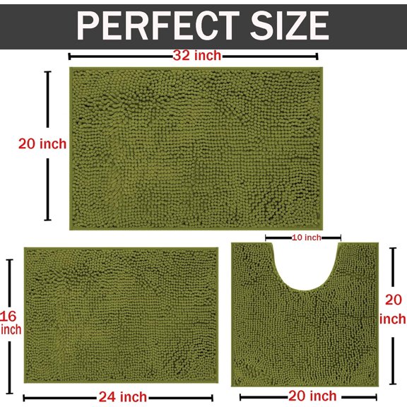 Sage Green Bathroom Sets 3 Pieces, Chenille Bathmat, Bathroom Rugs Sets 3 Pieces, U[1]