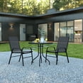 thumbnail image 3 of Flash Furniture Brazos Series 3-Piece Steel Glass Patio Table and Chair Set, Black, 3 of 12
