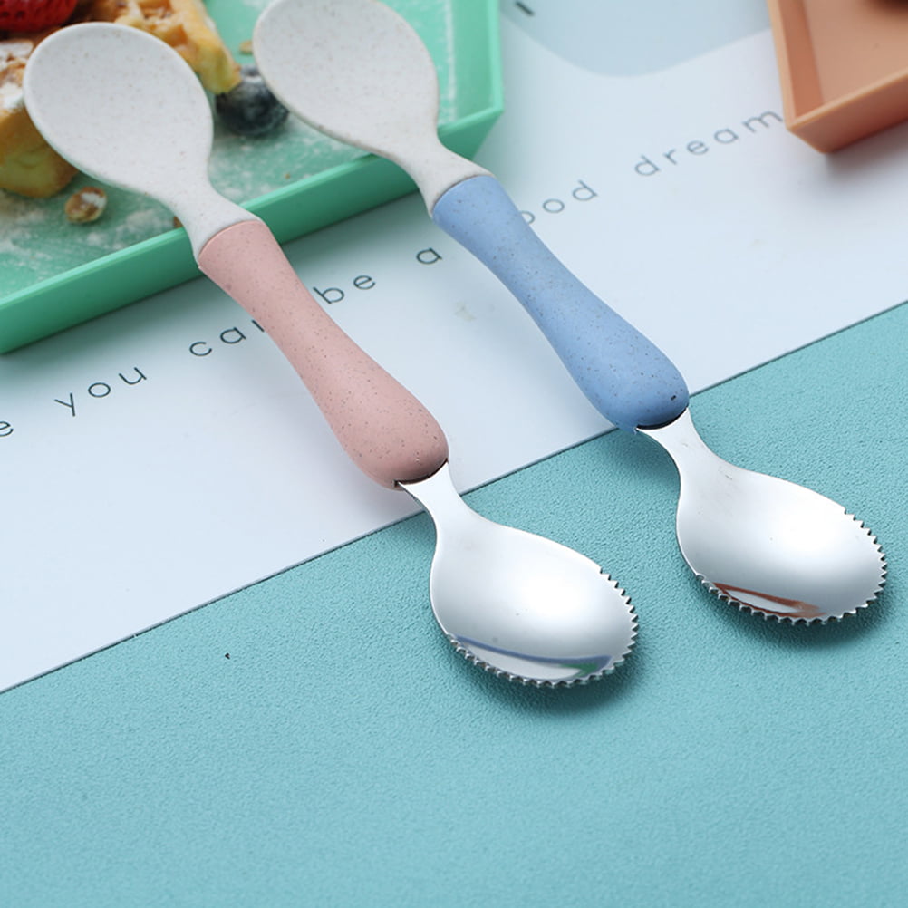 Double Ended Baby Spoons,Children Feeding Training Spoon Babies Fruit Puree Spoon Fruit Scraping Spoons