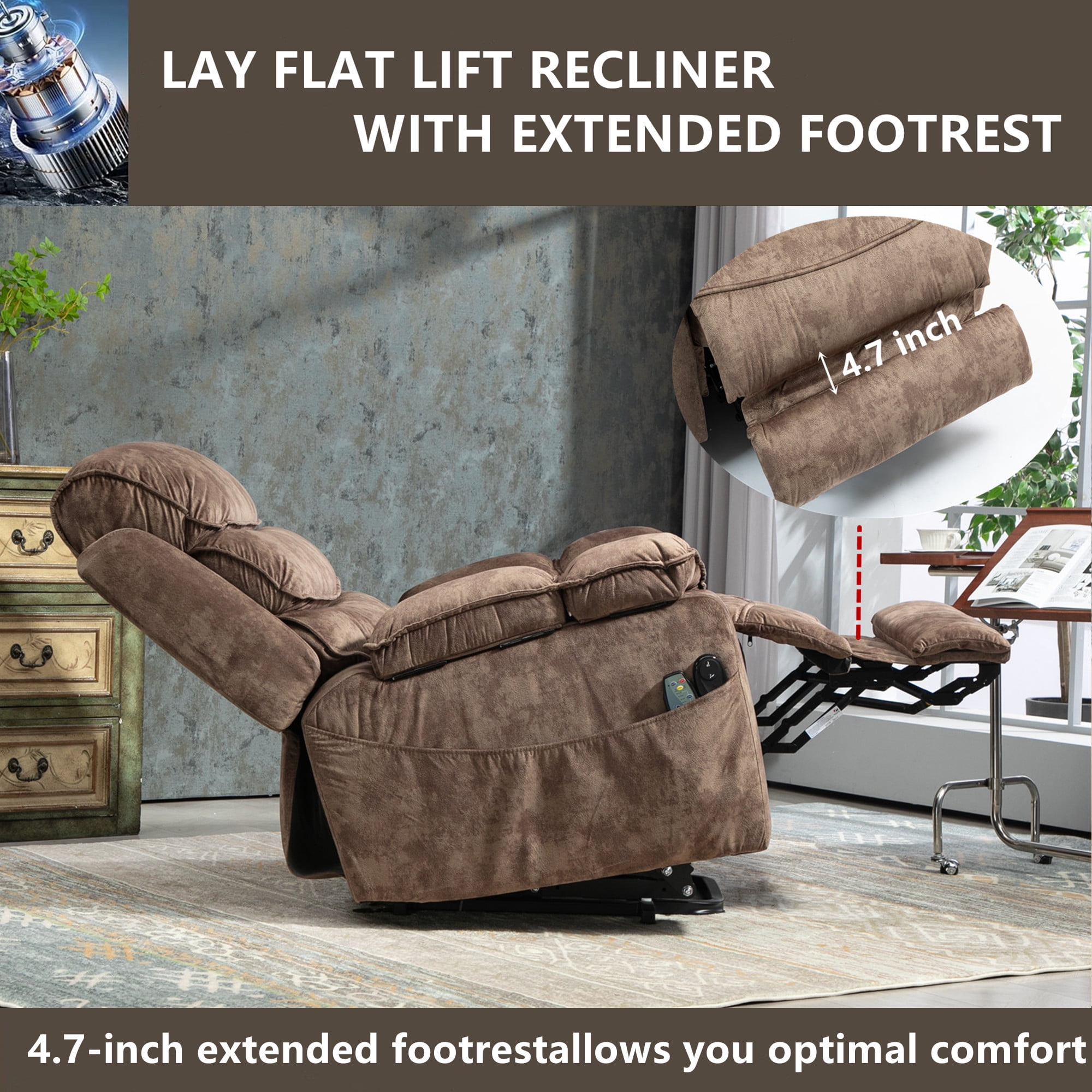 LITVZ Oversized Extra Wide Power Lift Recliner Chair Extended Footrest for Big Tall Man 400lb, Heavy Duty Recliners with Heat Massage, Arm Storage & Cup Holders, Lay Flat 160° for Elderly Sleeping