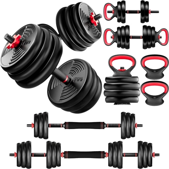 Adjustable Dumbbells, 22LBS 4-in-1 Portable Changeable Dumbbell, Kettlebells, Push up Stand and Barbell Set with Adjustable Weights Dumbbells