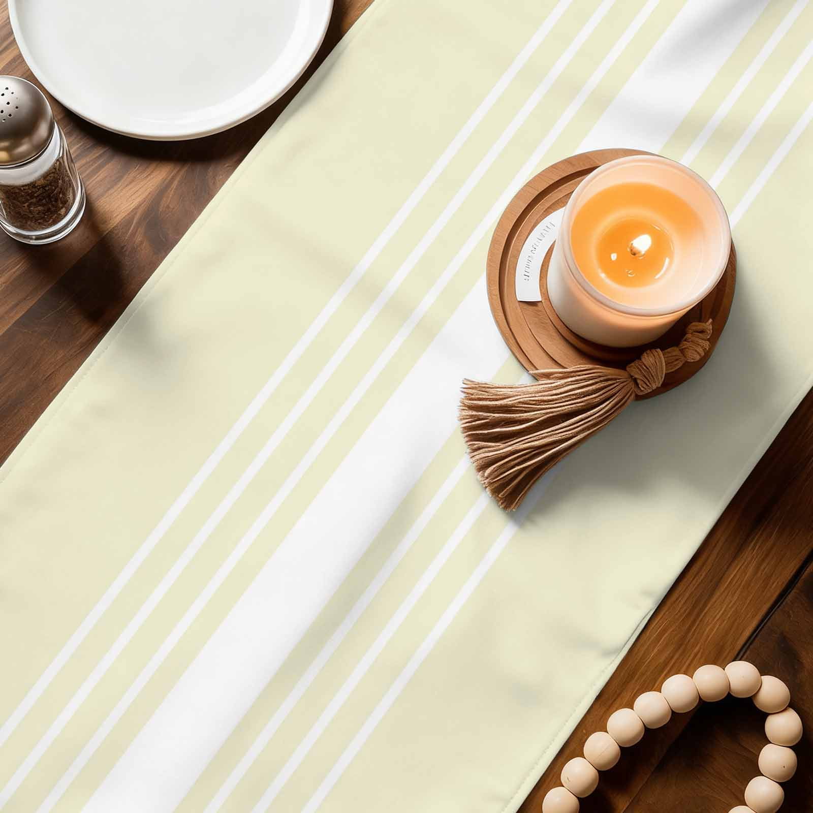 Cream White Stripe Table Runner Linen Burlap Table Runner 60 Inches Long Modern Rustic Vertical Striped Dresser Scarves for Kitchen Island Coffee Dining Room Party Holiday Decoration 13"x60"