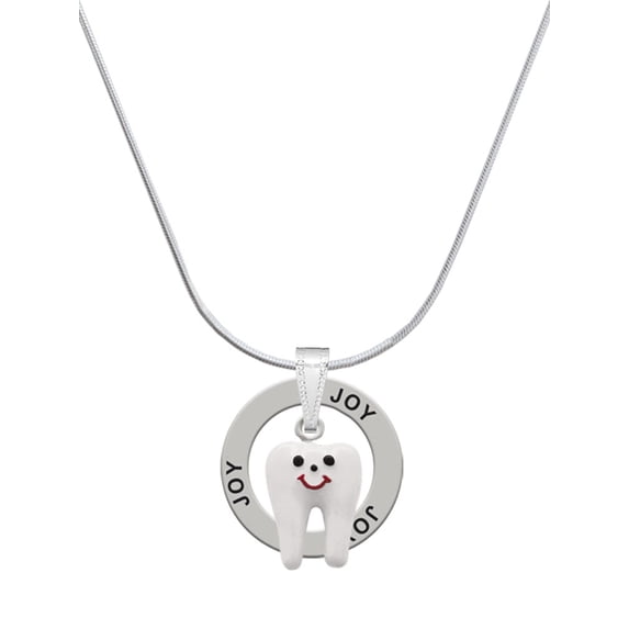 Delight Jewelry Silvertone Enamel Tooth Joy Ring Charm Necklace, 18"