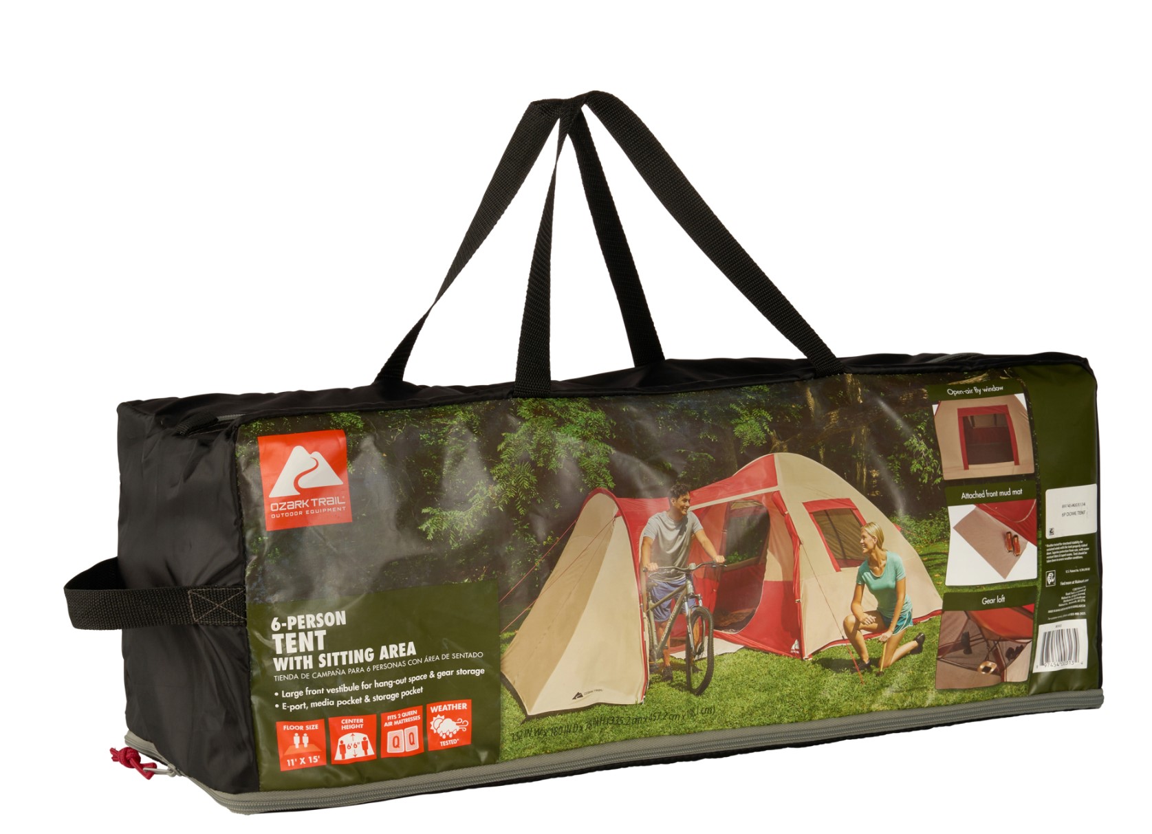 Carpa tipo domo Ozark Trail para 6 personas con área de descanso, 15 pies x 11 pies, roja y beige 2