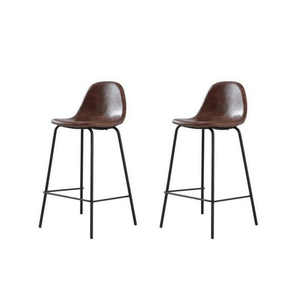 Gary's Leather Kitchen Island Bar Stool in Brown - Set of 2