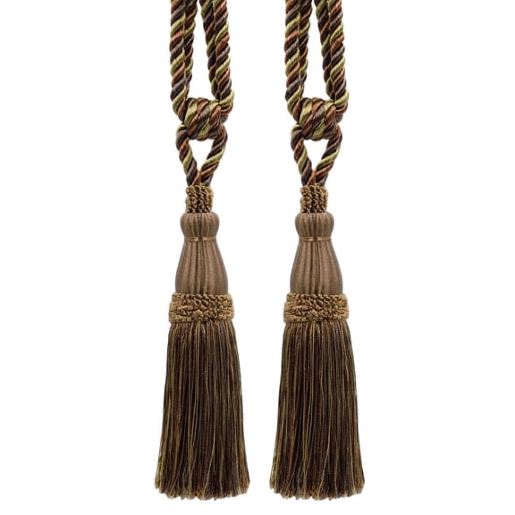 DECOPRO Elegant Lustrous Curtain Tassel Tieback, Tassel Length 8 1/2" (21.5cm), Spread 30" (76cm) # TBC085, Hazel Brown #PR08 (Mocha Brown, Warm Brown, Olive Beige) Set of 2
