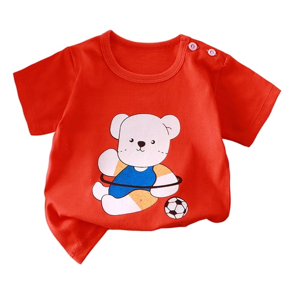 YEPGAR Toddler Girl Cotton Short Sleeve T Shirts Summer Boy Graphic Tees Baby (Red, 18-24 Months)