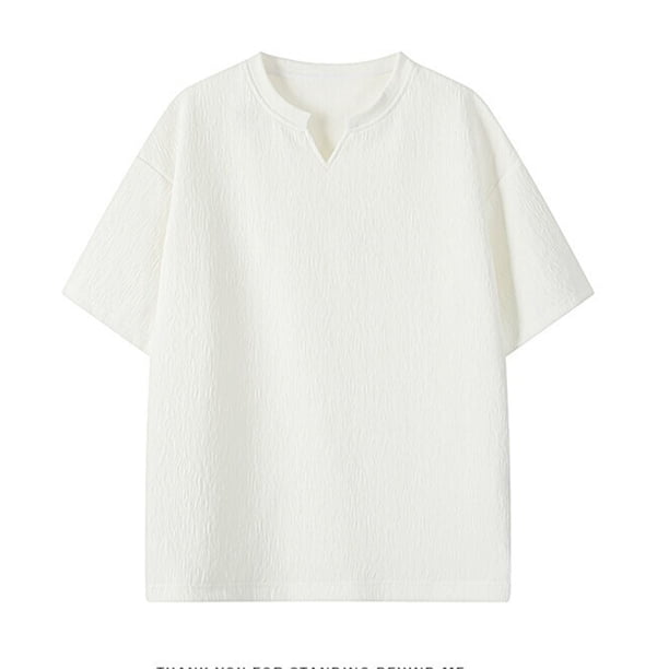 pstuiky Camisas casuales de manga corta para hombre, Camiseta de cuello en V versátil de color sólido con movimiento de ocio a la moda para hombre camisas casuales para hombre l