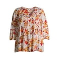 thumbnail image 2 of Terra & Sky Women's Plus Size Pintuck Woven Printed Quarter Sleeve V-Neck Blouse, 2 of 6