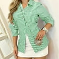 thumbnail image 3 of Womens Button Down Shirts Striped Classic Long Sleeve Collared Office Work Blouses Tops Green S, 3 of 5