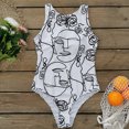 thumbnail image 4 of AOOCHASLIY Clearance 2022 Popular Women Graffiti Abstract Print Wide Straps High Neck Backless Swimwear One Piece, 4 of 7