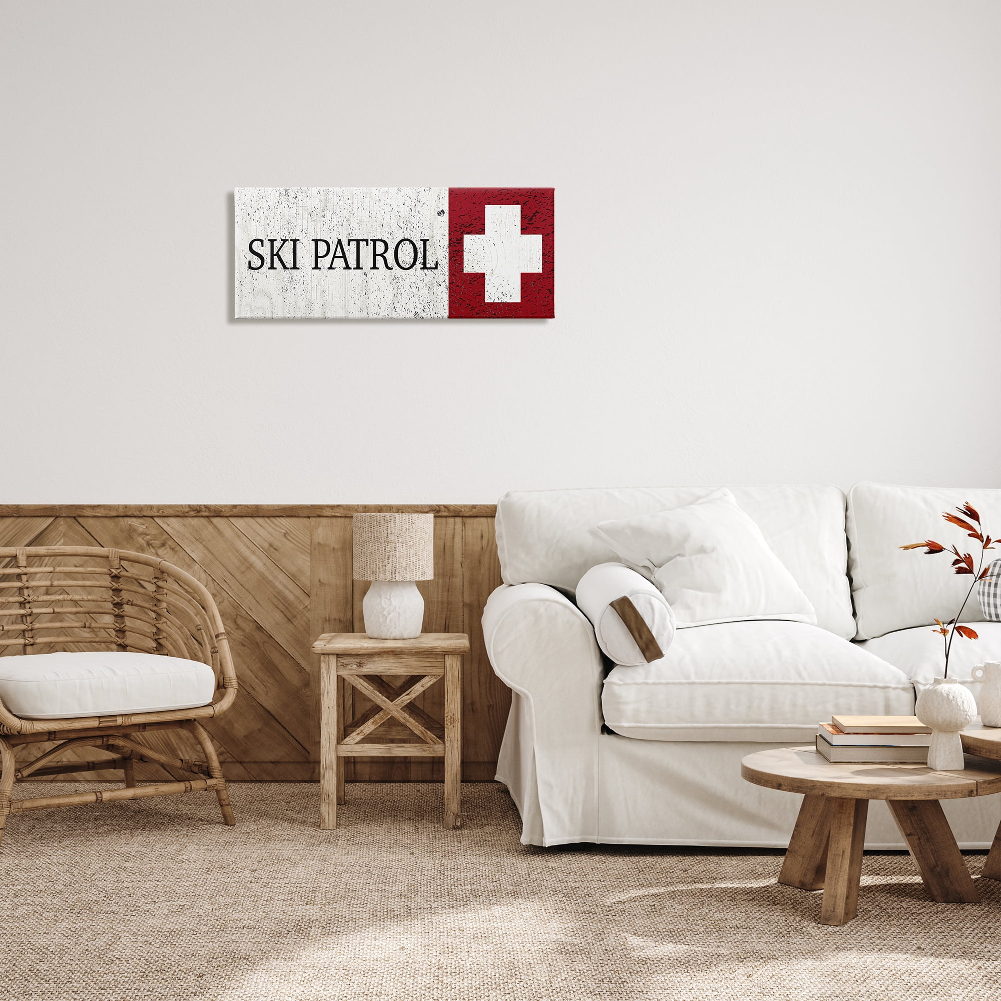 Stupell Industries Distressed Ski Patrol Sign Rustic Grain Pattern, 30 x 13, Design by Valerie Wieners