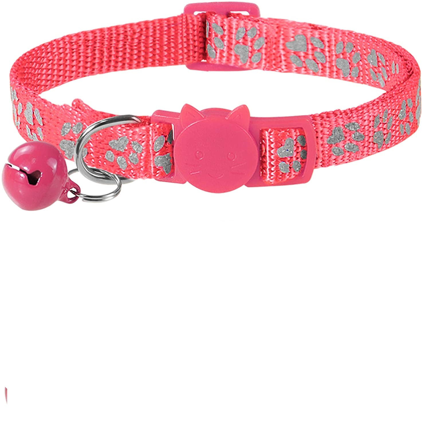1/2Pcs Reflective Pet Cat Collar with Bell Nylon Cute Cat Head Safety Buckle New 