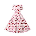 thumbnail image 4 of Vestido de manga corta con cuello en V para niña, estampado de manga corta, falda con cuello doblado y cintura mediana y grande, de poliéster., 4 of 6