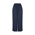 thumbnail image 2 of Women Floral Side Lace Pants Elastic High Waist Adjustable Drawstring Stretch Straight Leg Trouser Wide Leg Casual Pants Blue S, 2 of 6