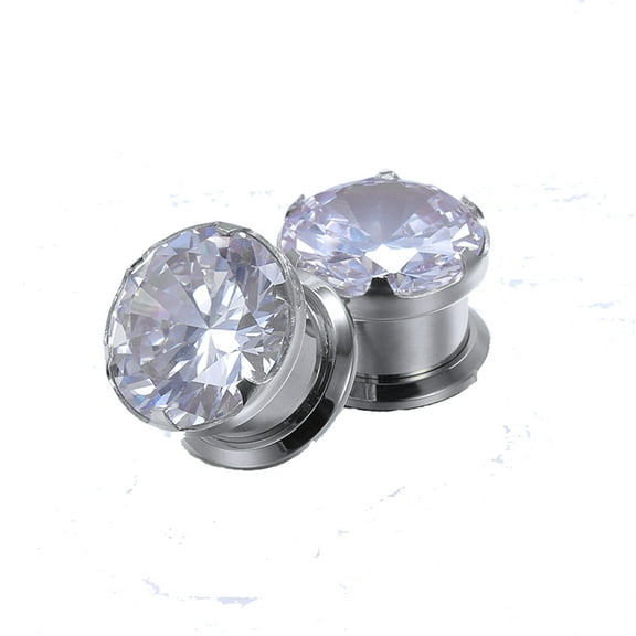 ZS 1 Pair Sparkly Crystal Ear Plug Tunnels Stainless Steel Ear Gauge Expander Stretcher Body Piercing 0g 00g