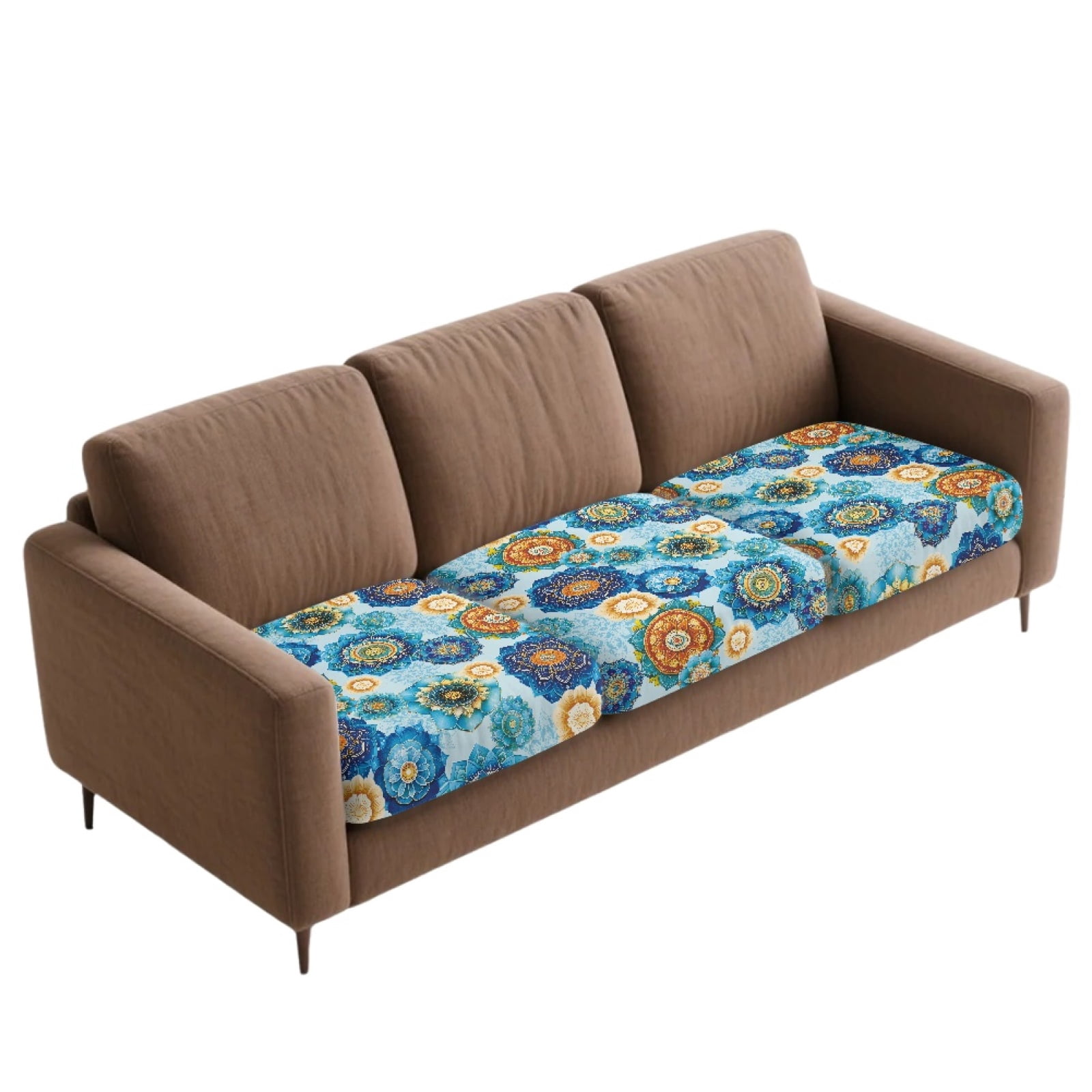 Xoenoiee Boho Mandala Flower Print 3-Piece Couch Cushion Covers, Stretch Sofa Seat Slipcovers with Non-Slip Elastic Bottom, Washable Furniture Protector for Living Room Outdoor Patio