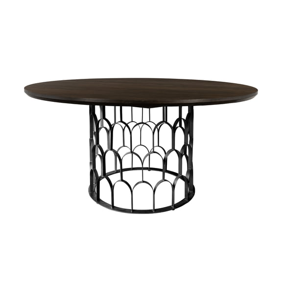 Round Dining Table - Metal Base, Faux Concrete Top, Seats 4, 55 Inch, Modern Design