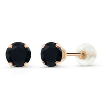 Gem Stone King 10K Rose Gold Black Onyx Stud Earrings for Women Men 0.92 Ct Round 5MM