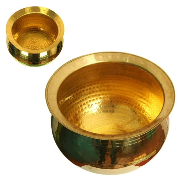 2 Sizes Golden Brass Handi For Cooking Food - Capacity 2 Liters & 10 Liters | Serving & Cooking Handi Set