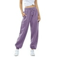 thumbnail image 2 of Fiaer Women's Sweatpants Baggy Plus Size Pants High Waisted Casual Solid Color Trendy Lace up Trendy Trousers Comfort Jogger with Pocket Light Purple M, 2 of 6