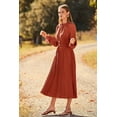 thumbnail image 4 of Women's 2023 Fall Midi Dress Casual Long Sleeve V Neck Swiss Dot Pleated A Line Flowy Dresses, 4 of 9