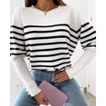 thumbnail image 2 of Chandails pour Femmes Décontractés à Manches Longues Col Rond Rayé Pull d'Hiver en Tricot, 2 of 7