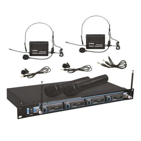 Pyle PDWM4300 - VHF Wireless Rack Mount Microphone System with (2) Handheld Mics, (2) Belt Pack Transmitters, (2) Lavalier & (2) Headset