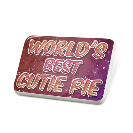 Porcelein Pin Worlds best Cutie Pie, happy sparkels Lapel Badge –