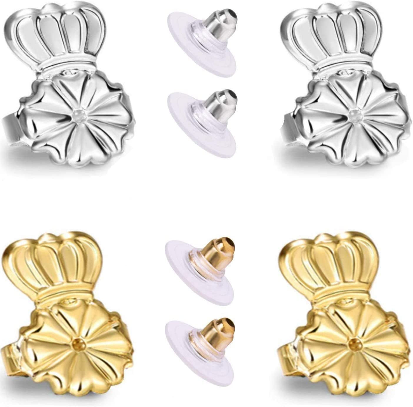 Earring Lifters Backs, 4 Pairs Secure Earring Backs for Droopy Ears, Hypoallergenic Adjustable Magic Earring Backs Tiara Earring Backs for Heavy