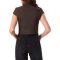 thumbnail image 3 of INSPIRE CHIC Women's Short Cap Sleeves Denim Jackets Button Down Cropped Jean Jacket Brown L, 3 of 6