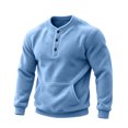 thumbnail image 7 of UVEASISHA Mens Fleece Henley Sweatshirts 3-Button Collarless Long Sleeve Pullovers Fuzzy Casual Fall Winter Pullover Sweatshirt with Kangaroo Pocket for Daily Wear Light Blue XXL, 7 of 7