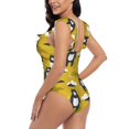 thumbnail image 5 of Yiaed Cartoon Bear Yellow Print Women's Ruffled One Piece Swimsuit V Neck Swimwear Slimming Monokini for Woman-X-Large, 5 of 8